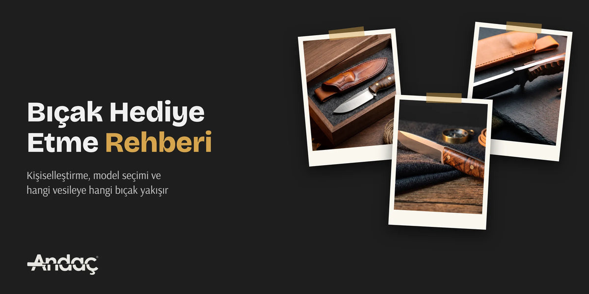 Bıçak hediye etme rehberi kapak görseli: ahşap hediye kutusunda el yapımı bıçaklar