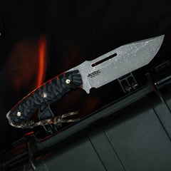 Andaç Admiral Stonewash bıçağın karartmalı Böhler N690 namlusu, yakın plan yan görünüm